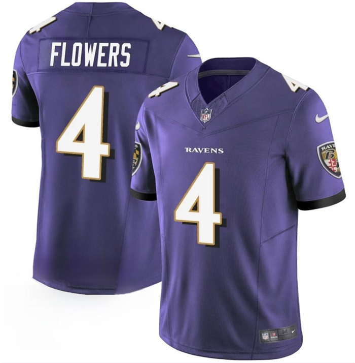 Men's Baltimore Ravens #4 Zay Flowers Purple 2023 F.U.S.E. Vapor Limited Football Jersey